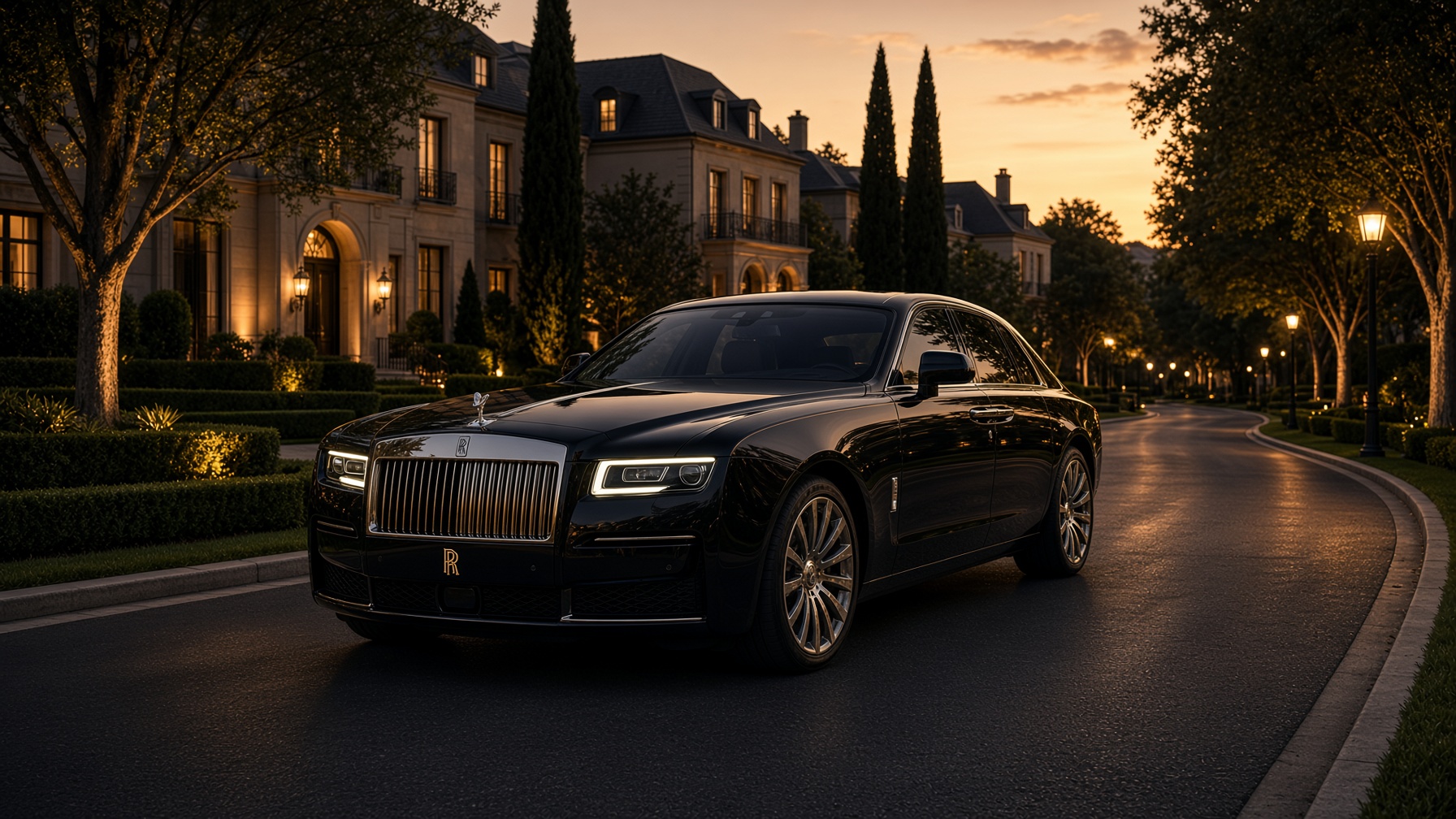 Auto Palladium house car, a Rolls-Royce Ghost, at dusk