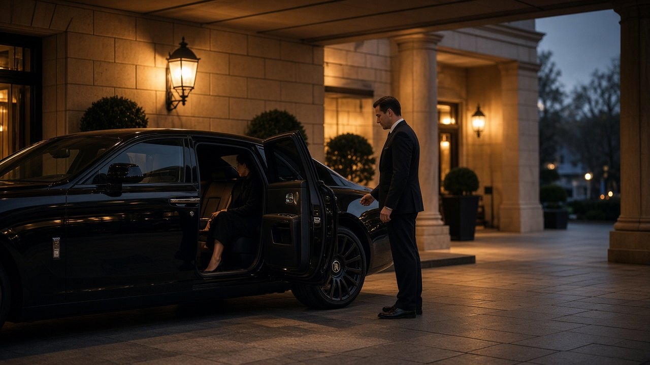 Chauffeur opening the house car door for a guest